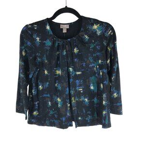 J.Jill Wearever Collection Stretch Cardigan Jacket Black Blue 3/4 Sleeve XSP
